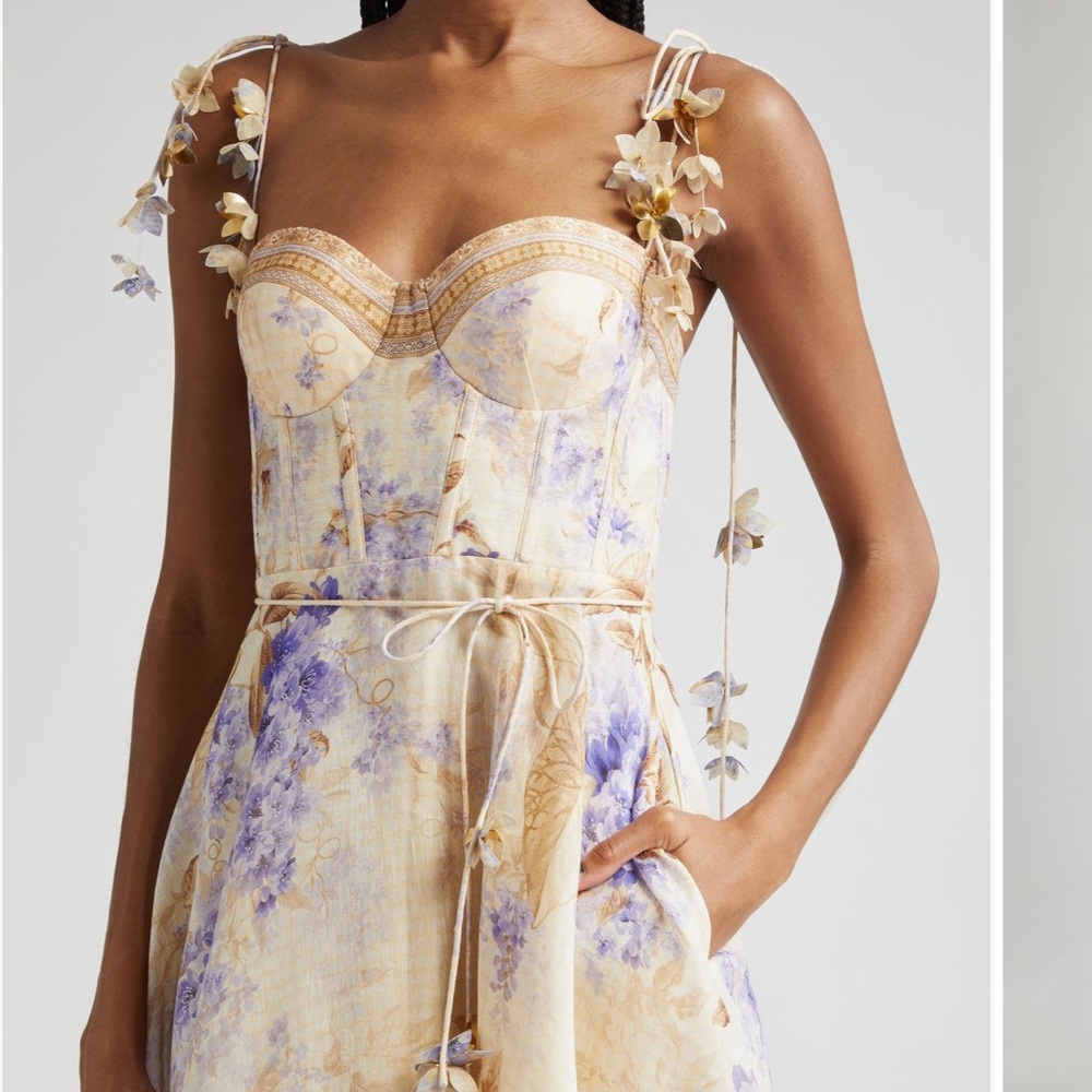 Zimmermann Cream Bustier Tie Front Sundress